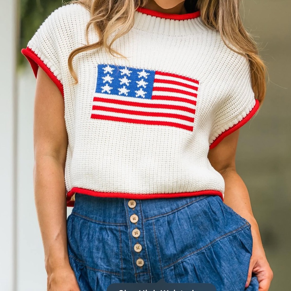 Red and White Knit Sweater Vest
